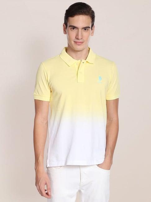 u.s. polo assn. yellow & white slim fit printed cotton polo t-shirt