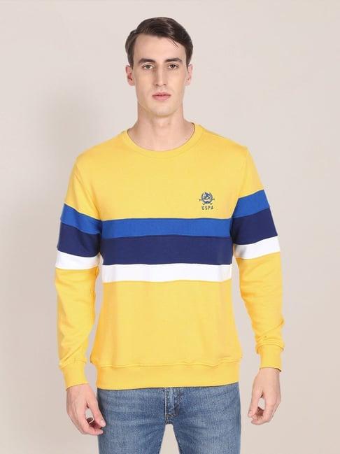u.s. polo assn. yellow cotton regular fit colour block sweatshirt