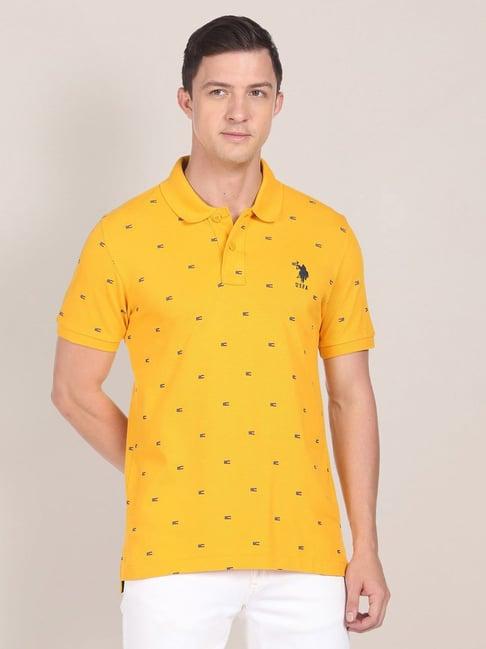 u.s. polo assn. yellow cotton regular fit printed polo t-shirt