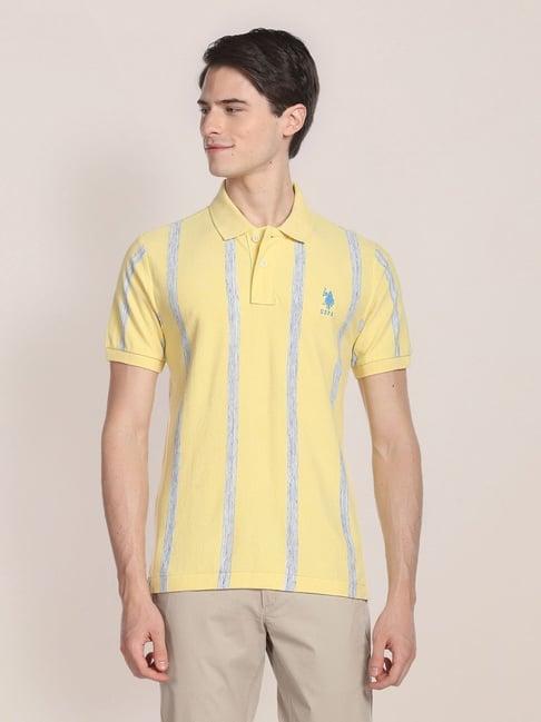 u.s. polo assn. yellow cotton regular fit striped polo t-shirt