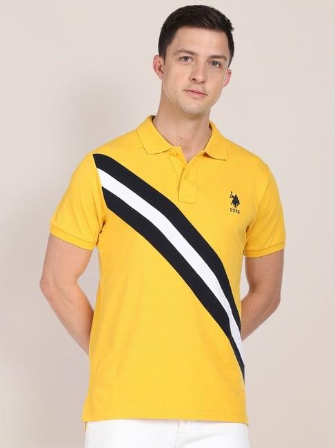 u.s. polo assn. yellow cotton regular fit striped polo t-shirt