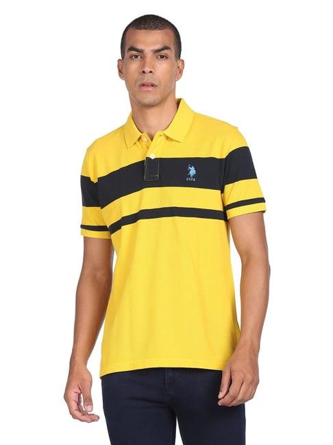 u.s. polo assn. yellow cotton regular fit striped polo t-shirt