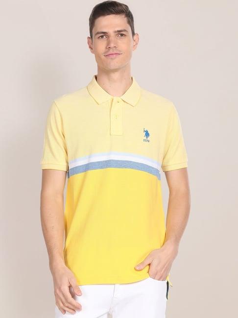 u.s. polo assn. yellow cotton slim fit colour block polo t-shirt