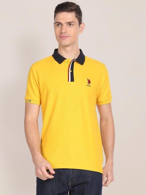 u.s. polo assn. yellow cotton slim fit polo t-shirt