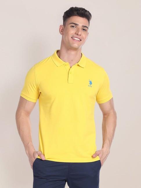 u.s. polo assn. yellow cotton slim fit polo t-shirt