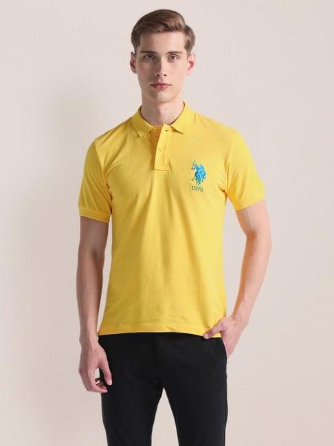 u.s. polo assn. yellow cotton slim fit polo t-shirt