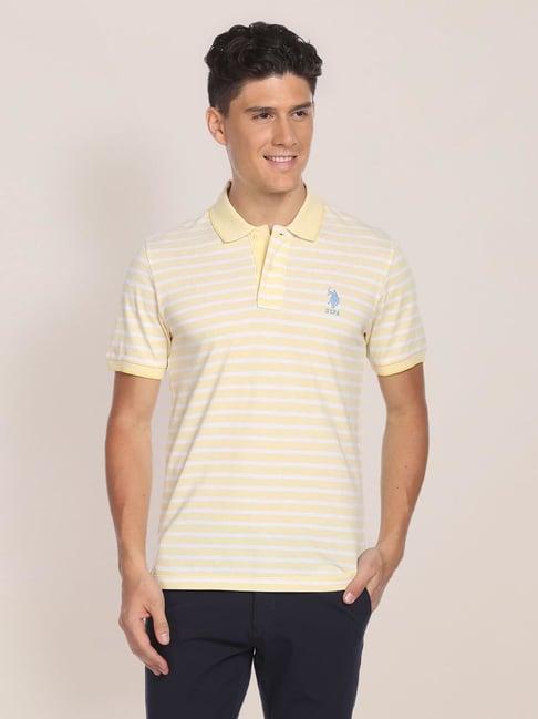 u.s. polo assn. yellow cotton slim fit striped polo t-shirt