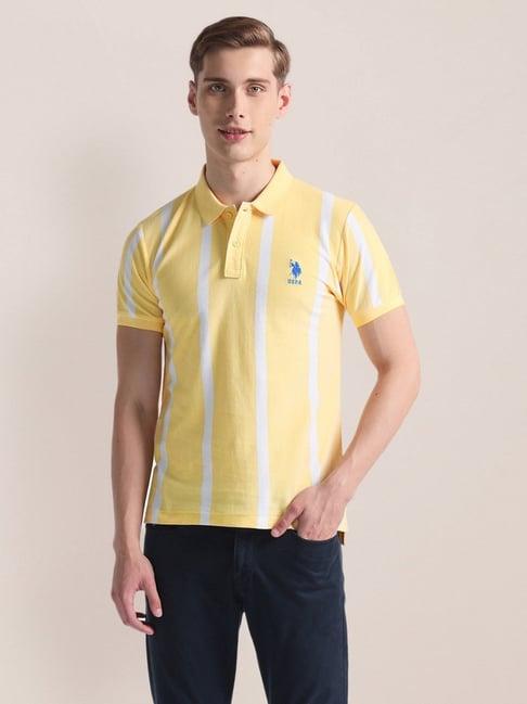 u.s. polo assn. yellow cotton slim fit striped polo t-shirt