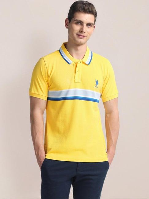 u.s. polo assn. yellow cotton slim fit striped polo t-shirt