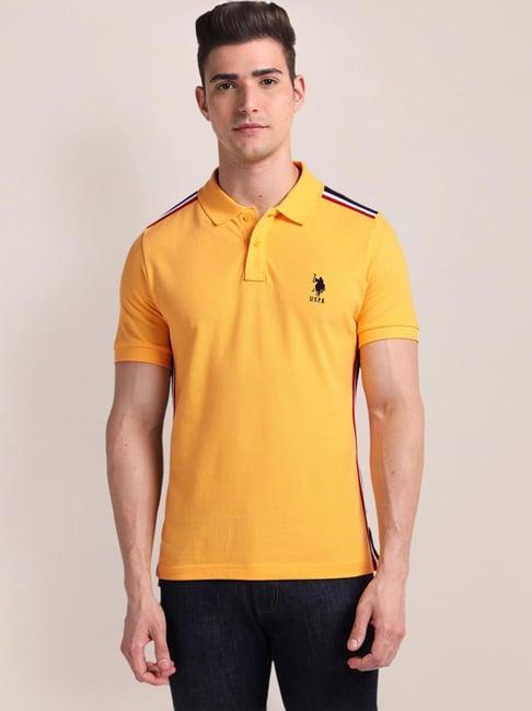 u.s. polo assn. yellow cotton slim fit texture polo t-shirt