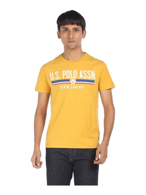 u.s. polo assn. yellow regular fit logo printed t-shirt - flexi collection