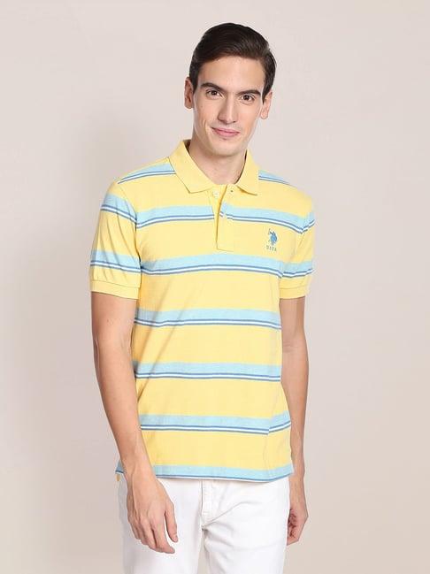 u.s. polo assn. yellow slim fit striped cotton polo t-shirt