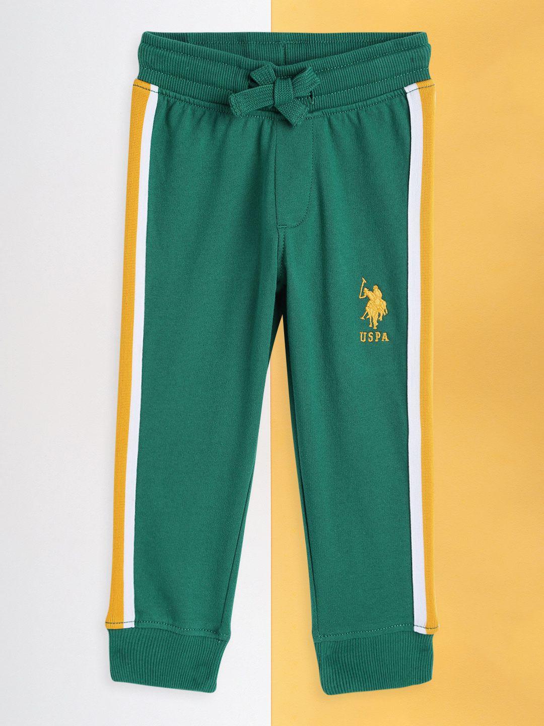 u.s.polo assn. kids boys green solid pure cotton joggers