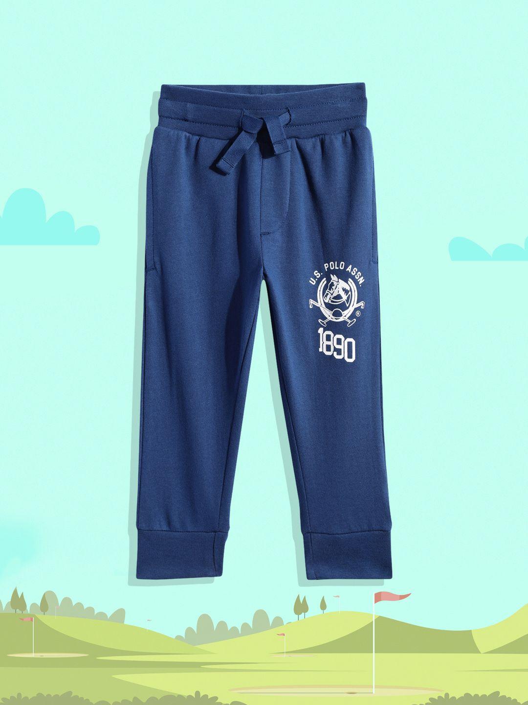 u.s.polo assn. kids boys navy blue printed pure cotton joggers