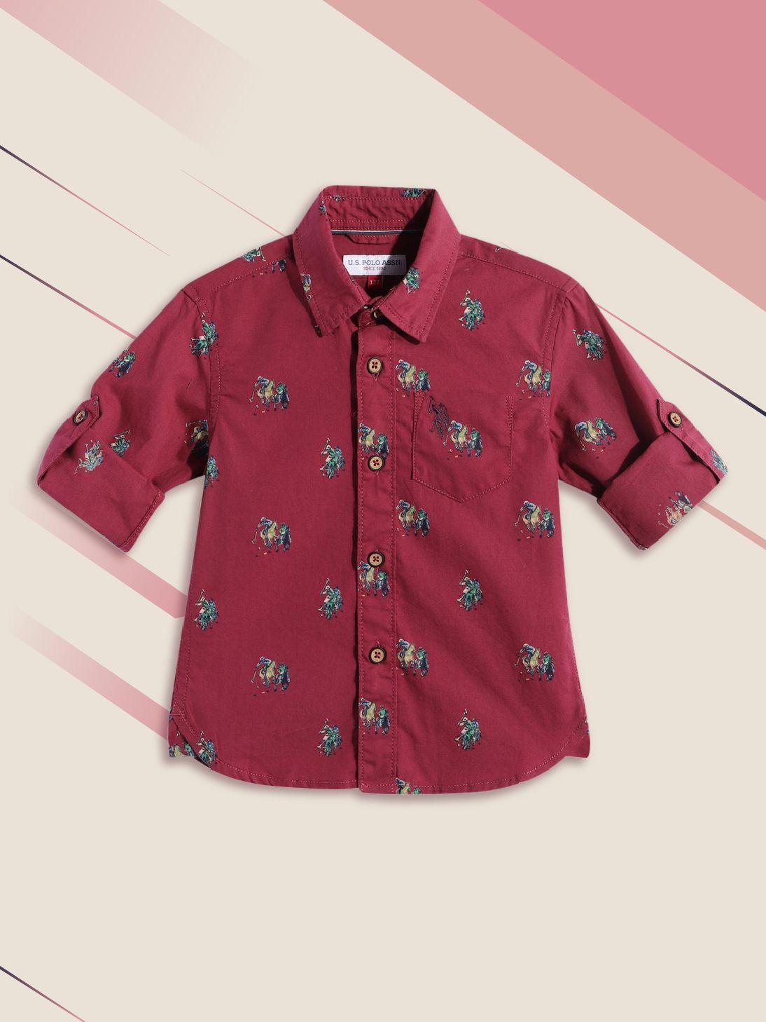 u.s.polo assn. kids boys red printed pure cotton casual shirt