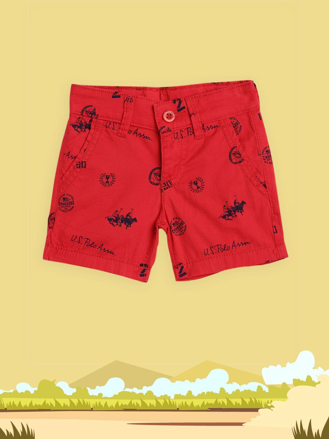 u.s.polo assn. kids boys red printed pure cotton shorts