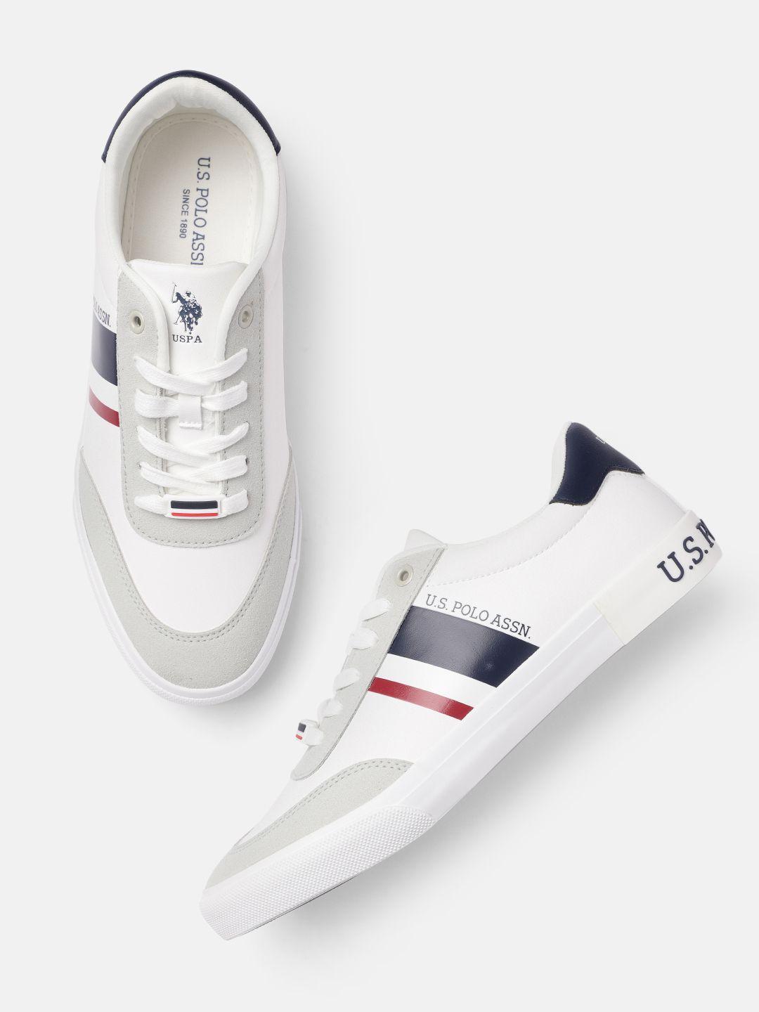 u.s.polo assn. men off white striped sneakers