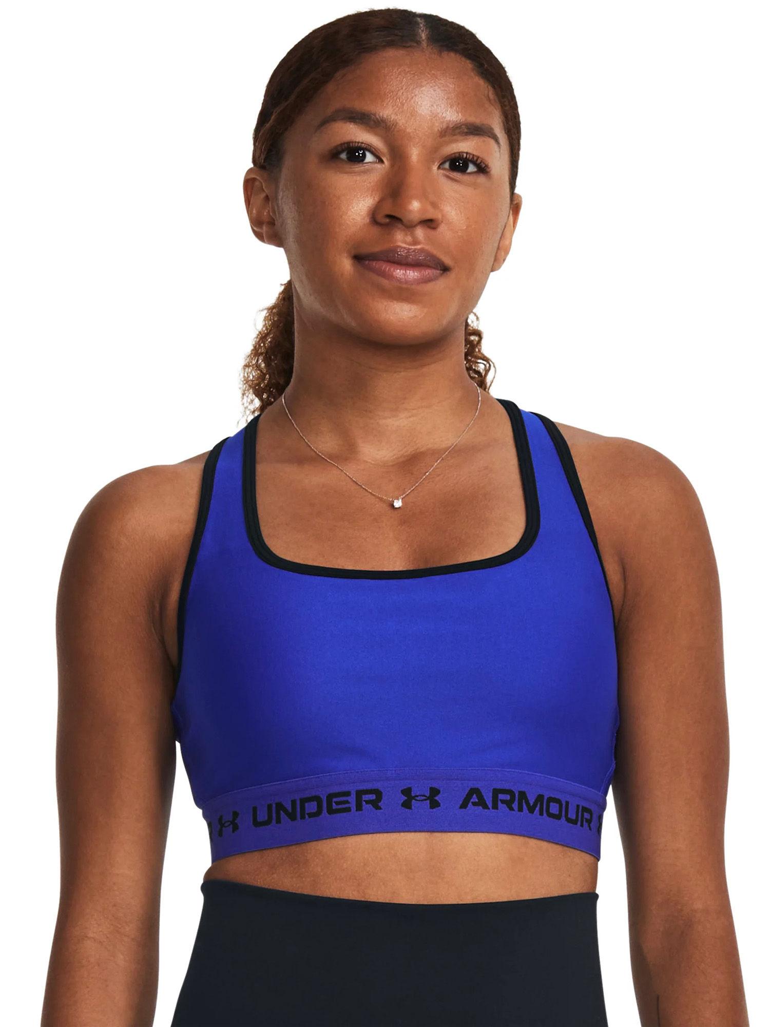 ua armour mid cross back royal blue sports bra