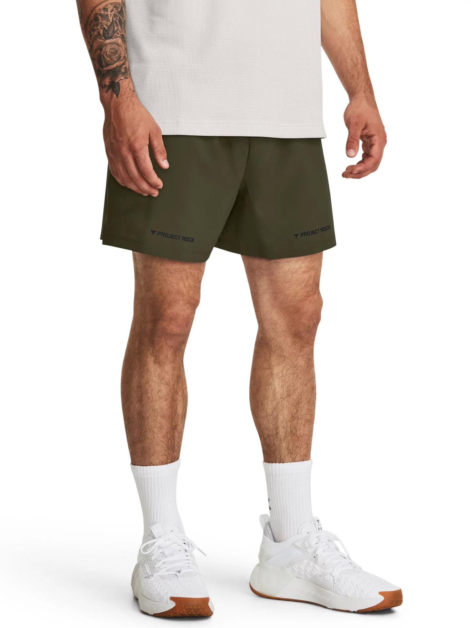 ua project rock 5" woven green shorts