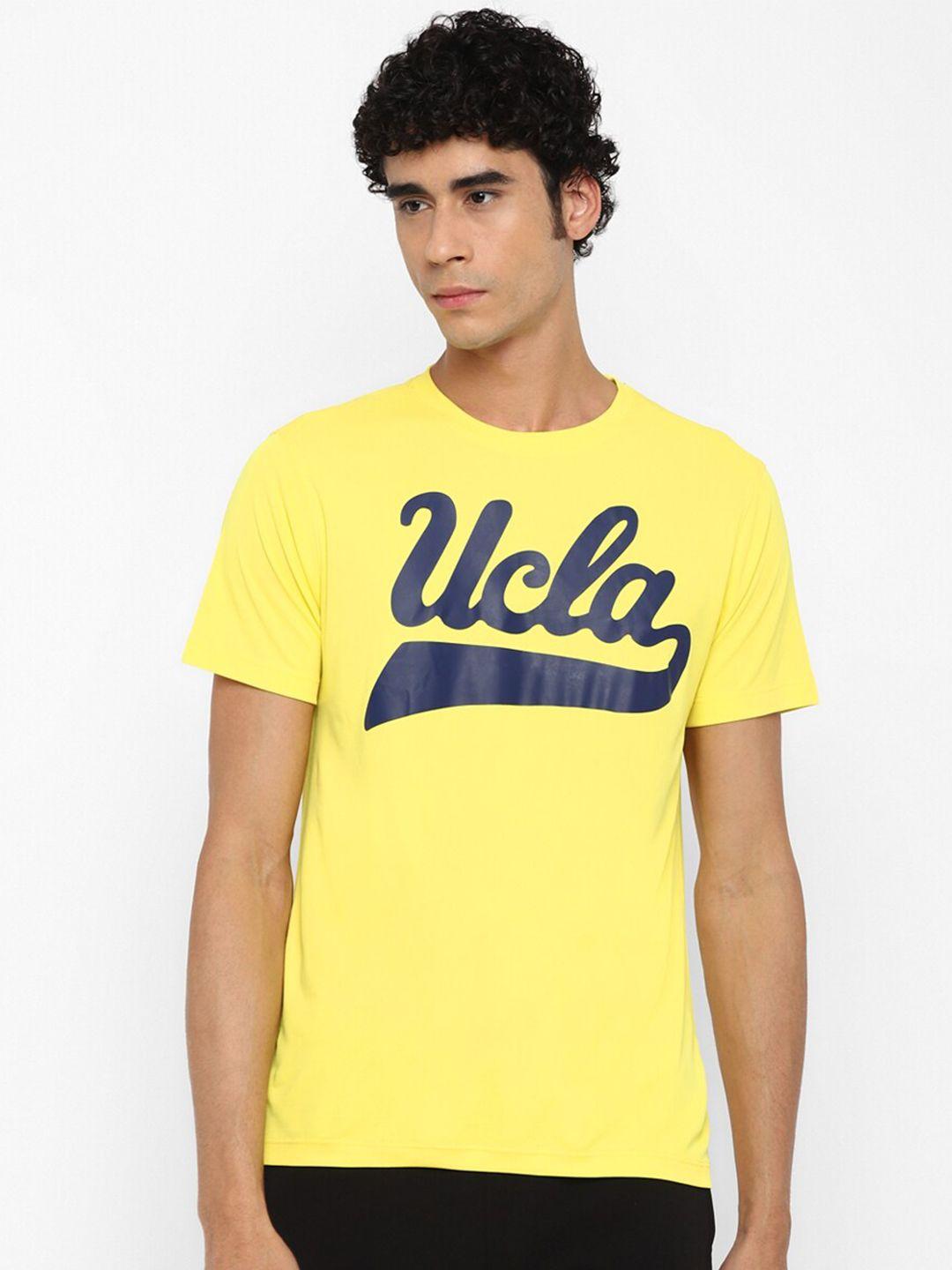 ucla men yellow typography printed applique t-shirt