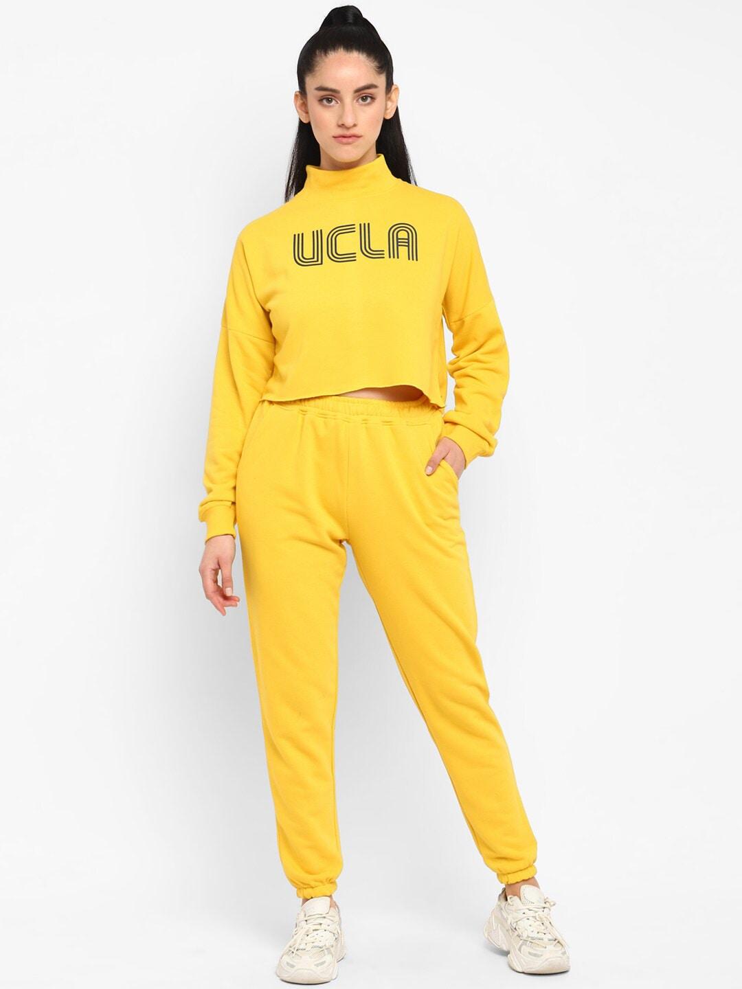 ucla women brand logo printed crop sweatshirt & jogger tracksuit set