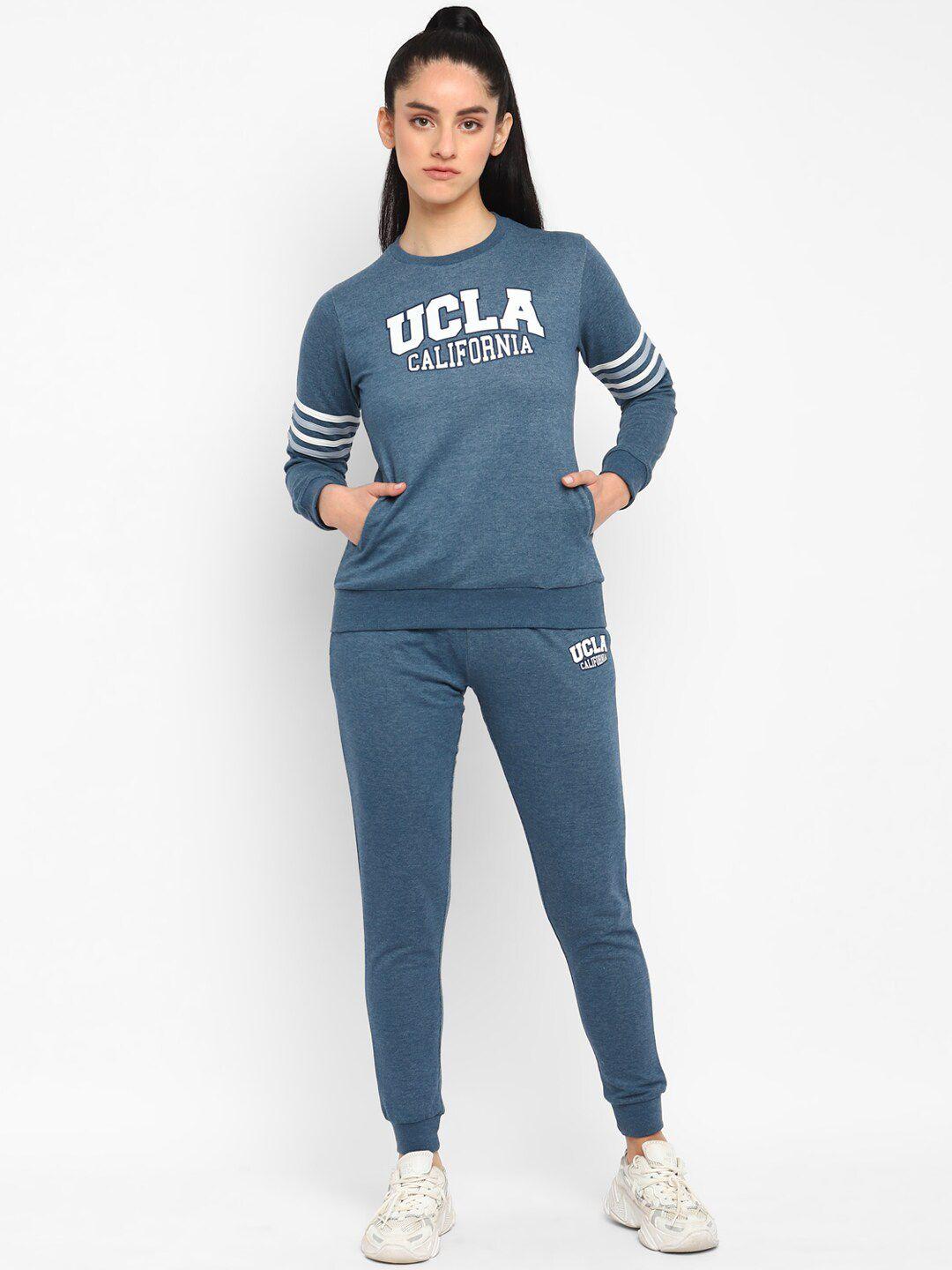 ucla women typography printed sweatshirt & jogger tracksuit set