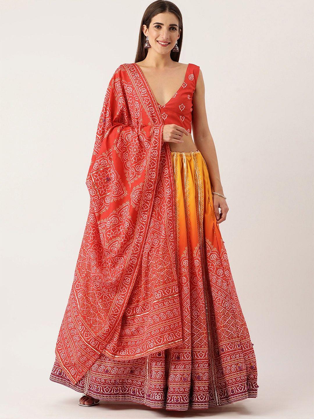 udbhav textile bandini printed semi-stitched lehenga & unstitched blouse with dupatta