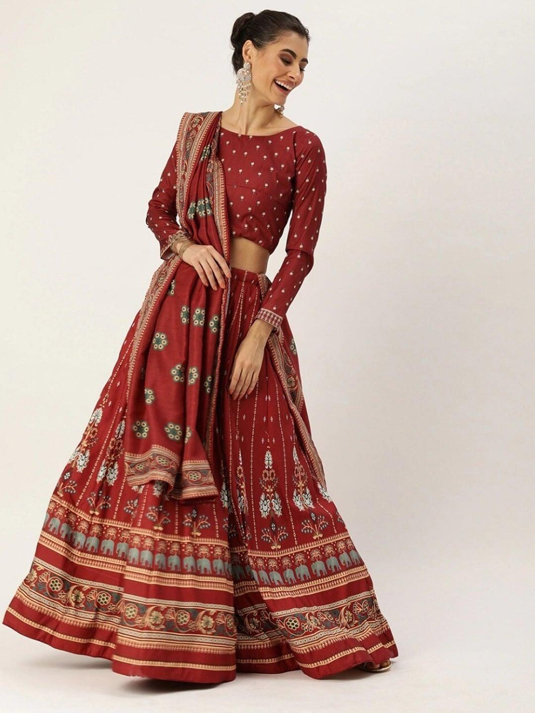 udbhav textile printed semi-stitched lehenga & unstitched blouse with dupatta