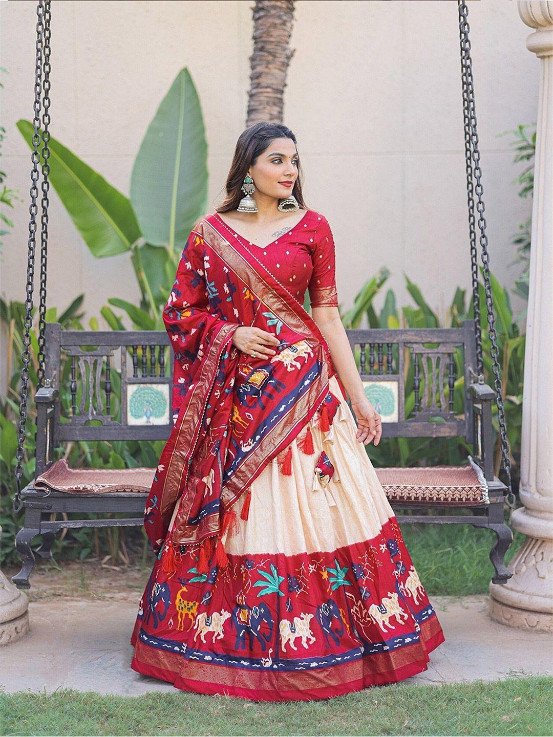 udbhav textile floral printed semi-stitched lehenga & unstitched blouse with dupatta