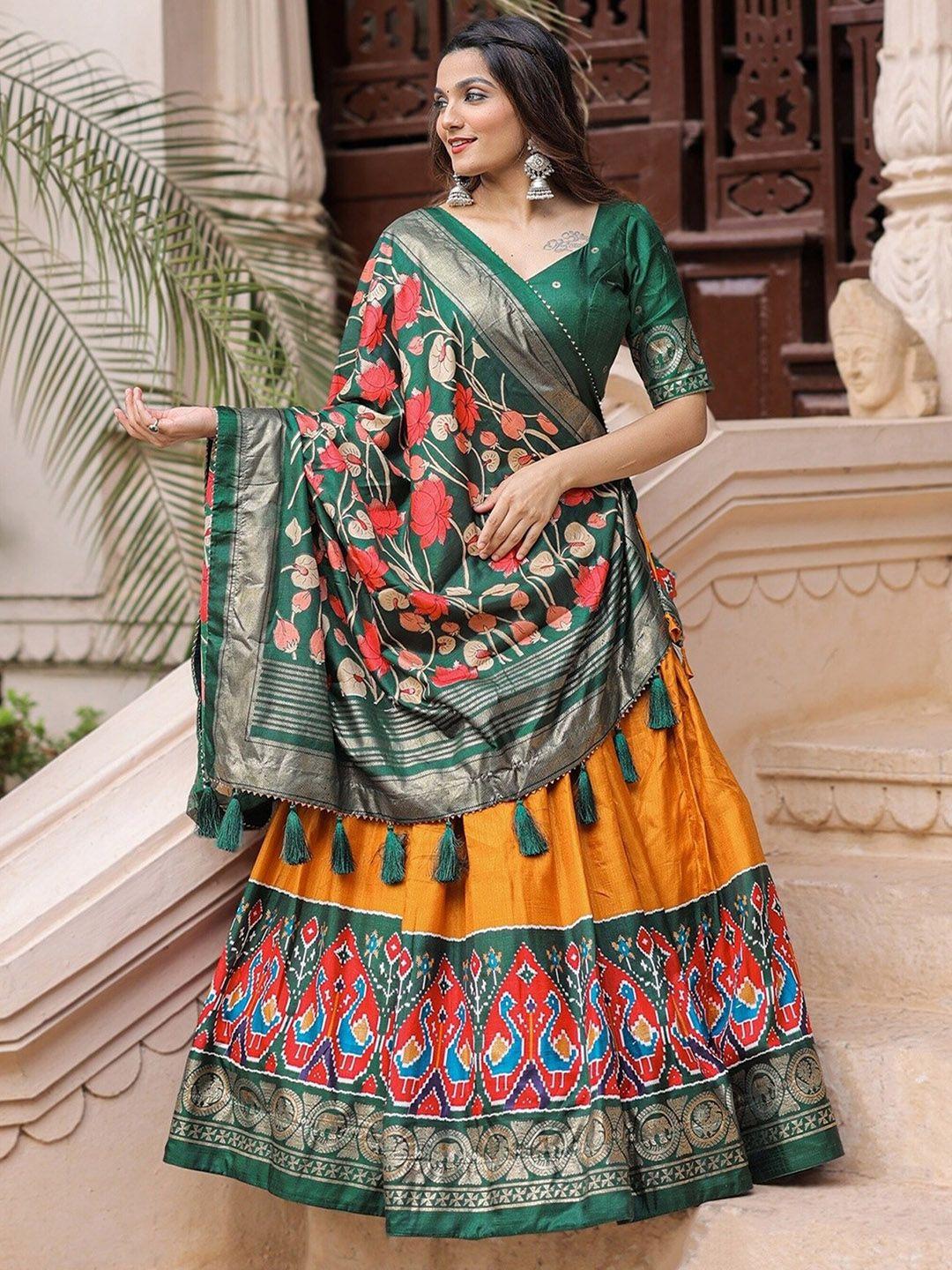 udbhav textile foil printed semi-stitched lehenga & unstitched blouse with dupatta