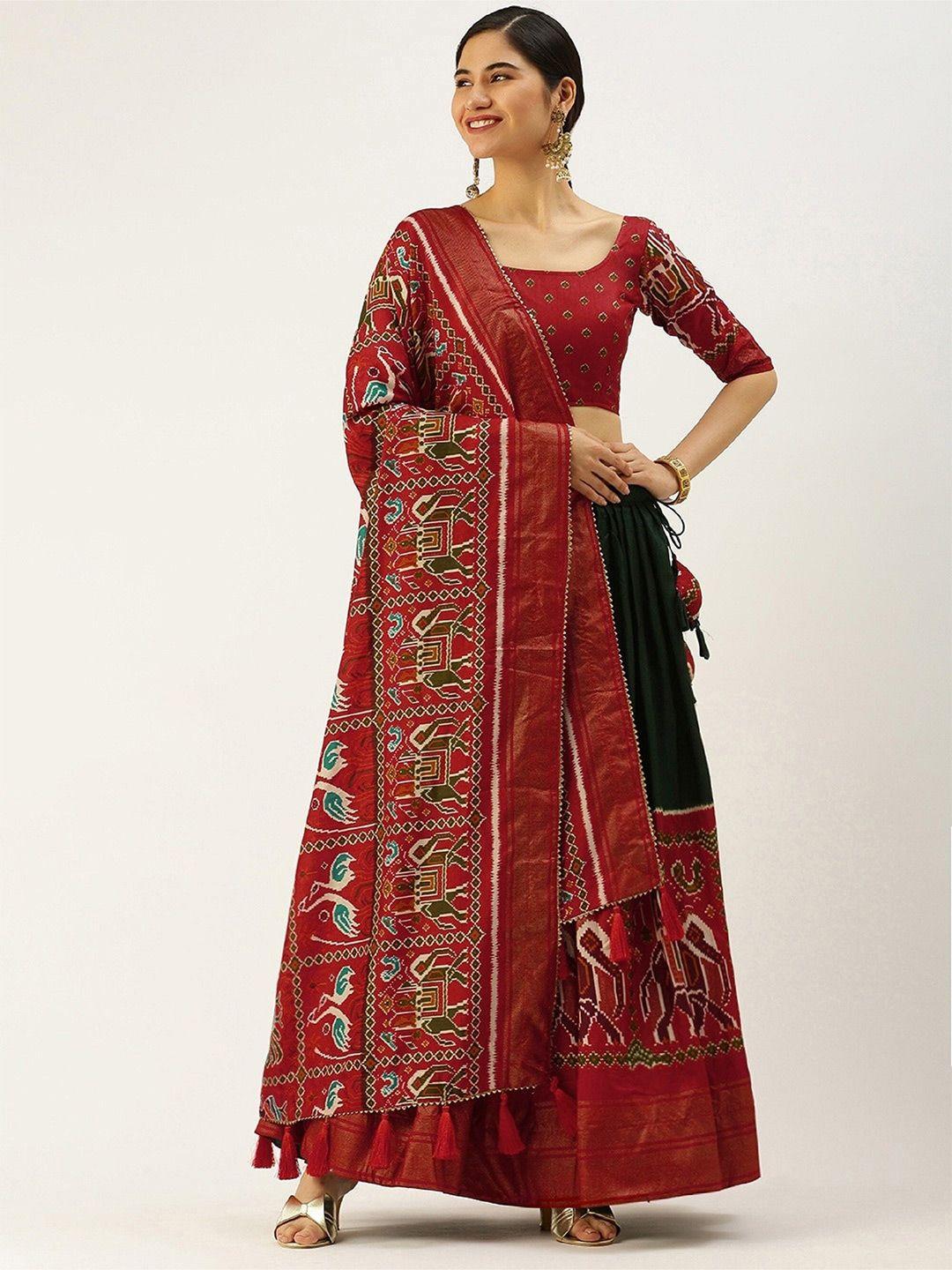 udbhav textile printed semi-stitched lehenga & unstitched blouse with dupatta