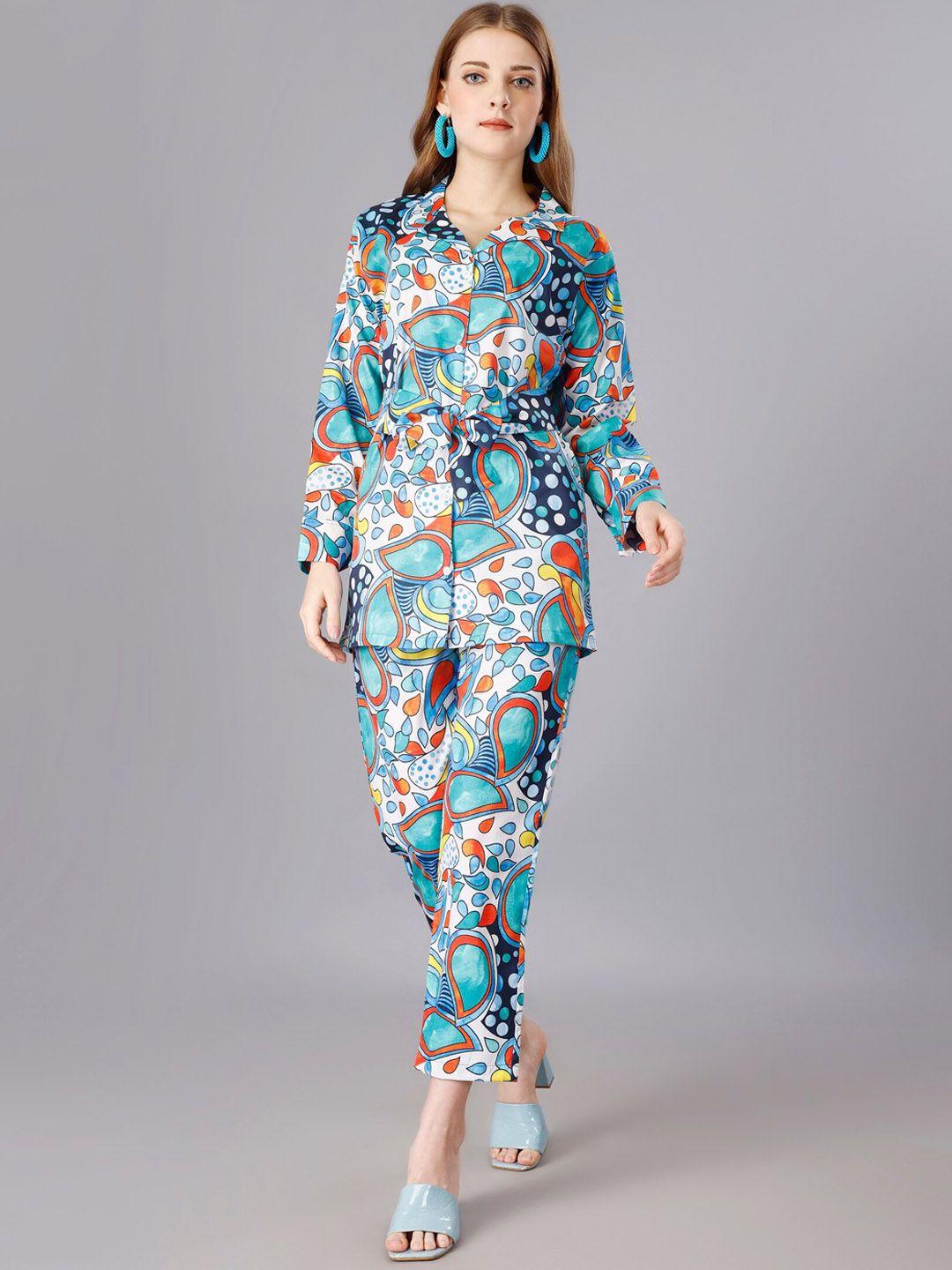 udbhav textile printed tunic with belt & trousers