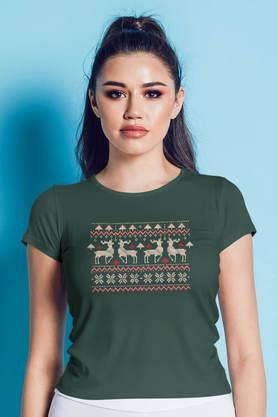 ugly sweater design round neck womens t-shirt - bottle green