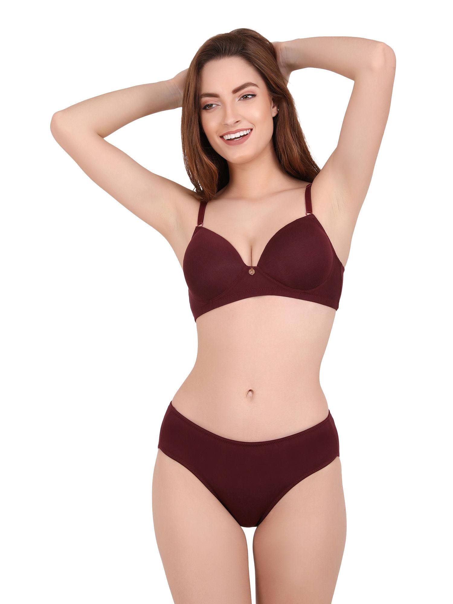 ulta-soft micro modal -maroon t-shirt bra set