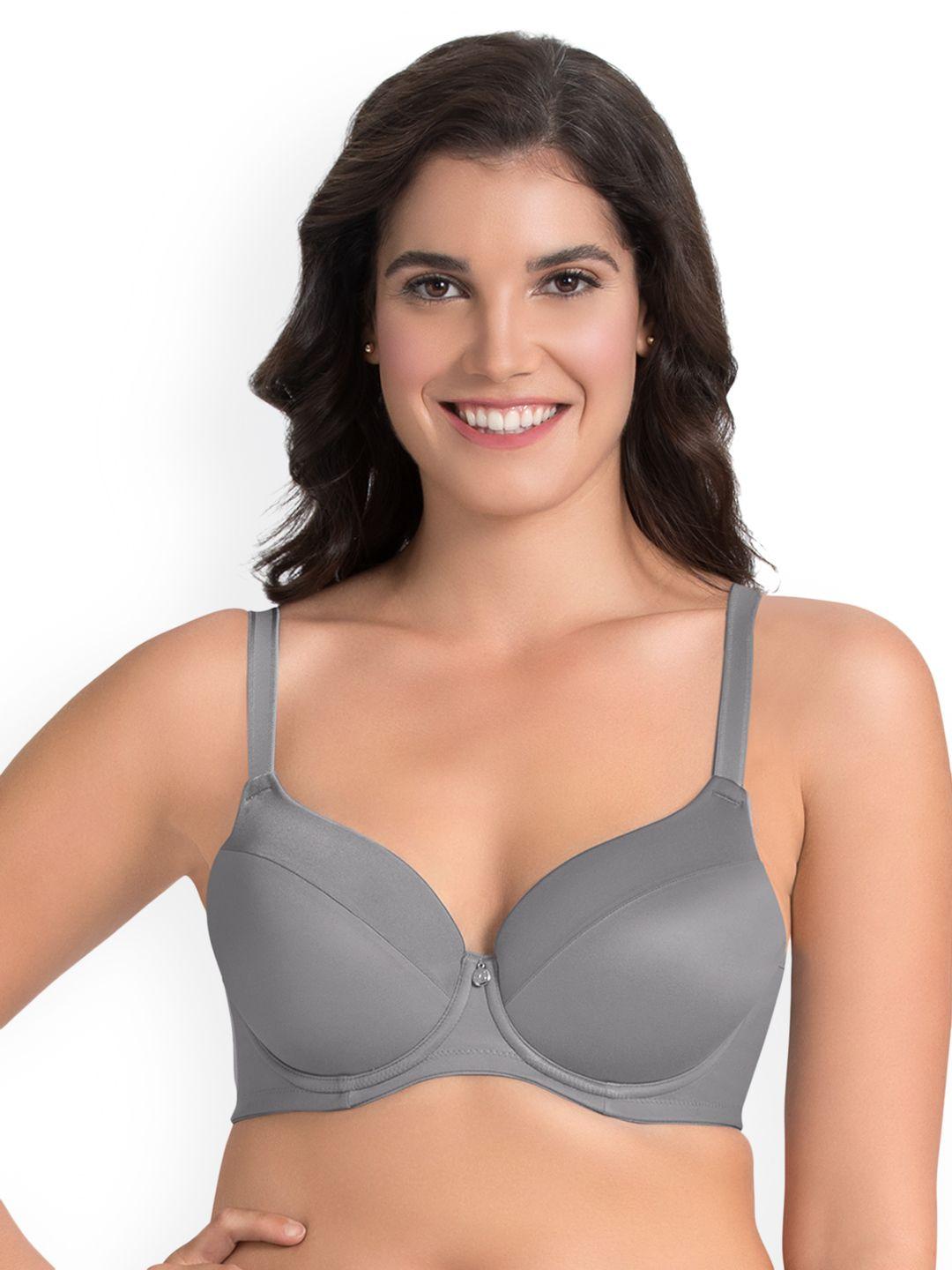 ultimo grey solid underwired padded full coverage bra e0001