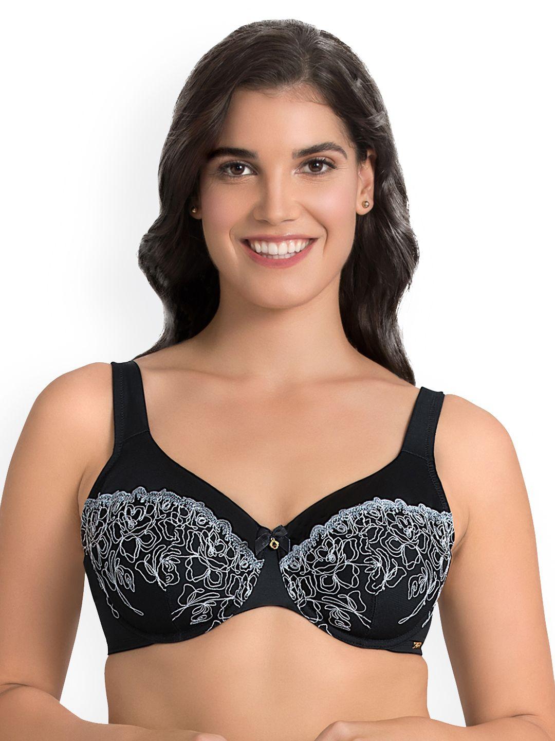 ultimo plus size black  grey self design underwired non padded everyday bra f0010