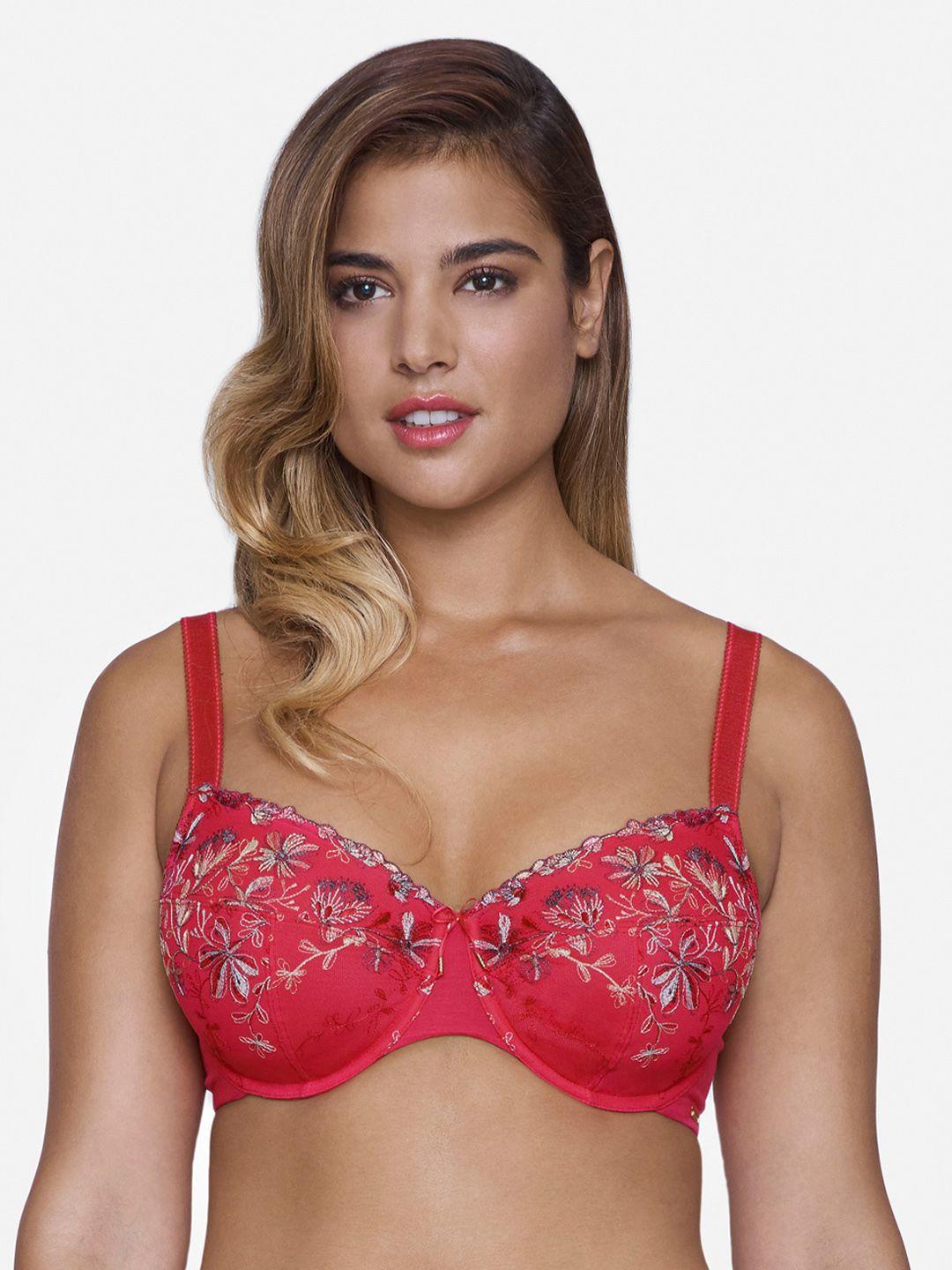 ultimo plus size pink embroidered underwired non padded everyday bra f0005