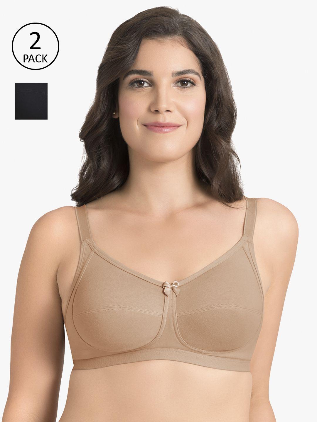 ultimo solid pack of 2 non padded wirefree essential cotton super support bra - e0008