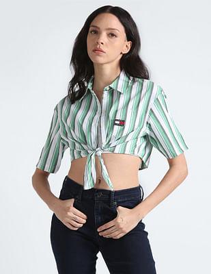 ultra crop knot striped shirt