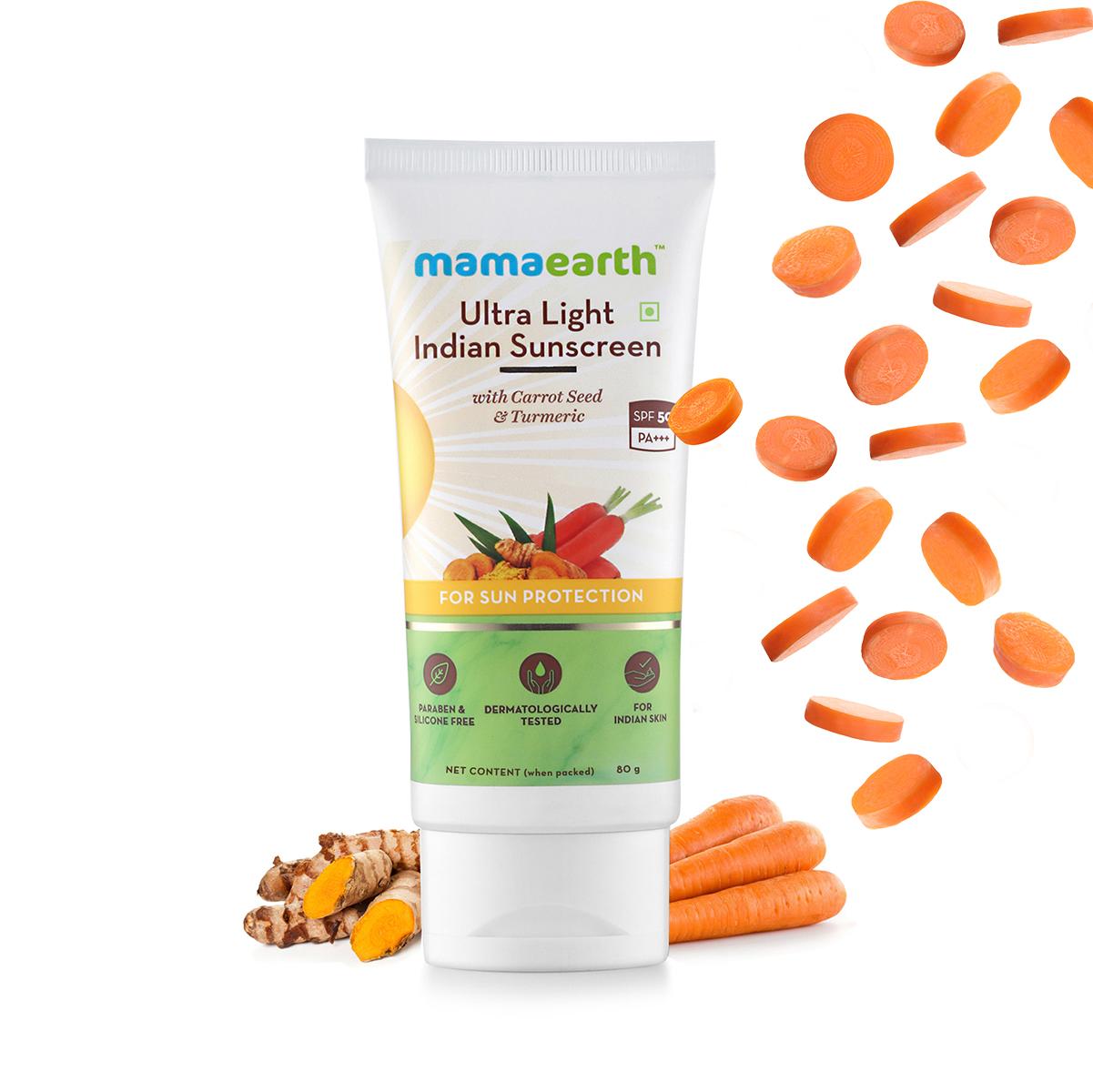 ultra light indian sunscreen with carrot seed, turmeric and spf 50 pa+++ - 80g