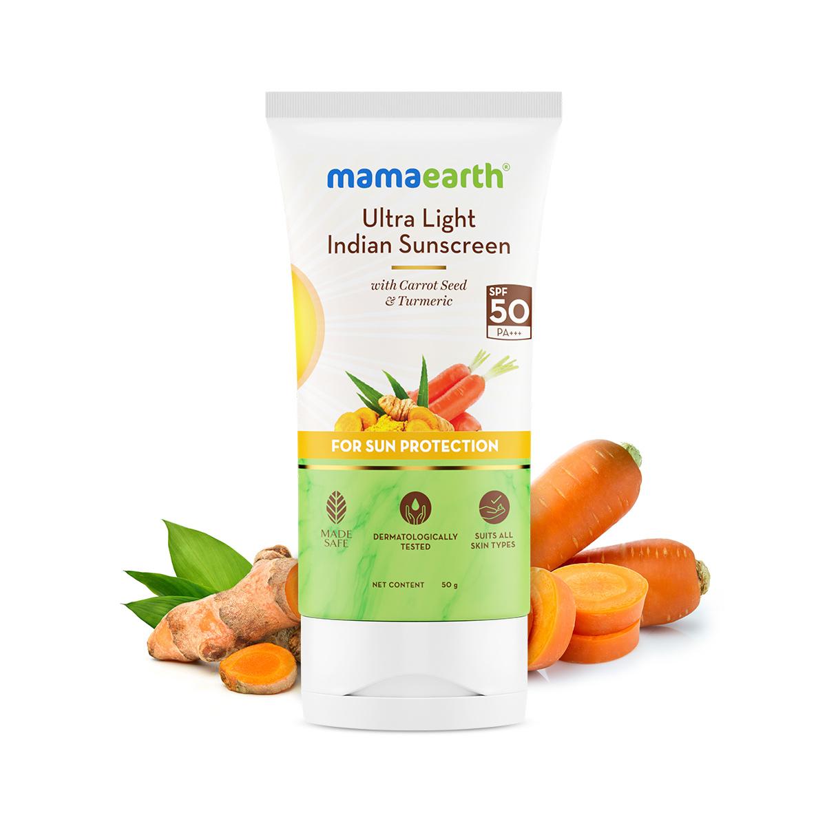 ultra light indian sunscreen with carrot seed, turmeric, and spf 50 pa+++ - 50 g
