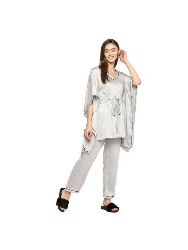 ultra soft light modal satin women's kaftan night suit - grey