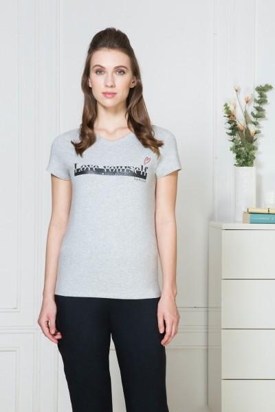 ultra soft women printed v neck cotton blend grey t-shirt