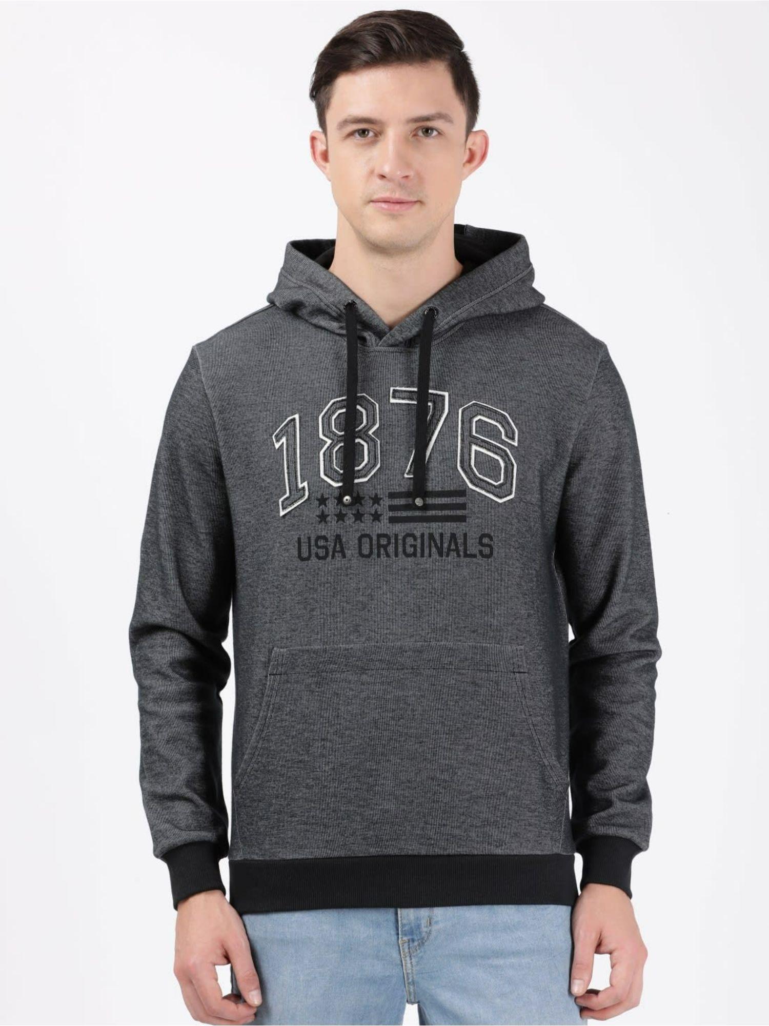 um22 mens cotton rich printed hoodie sweatshirt with side pockets-black
