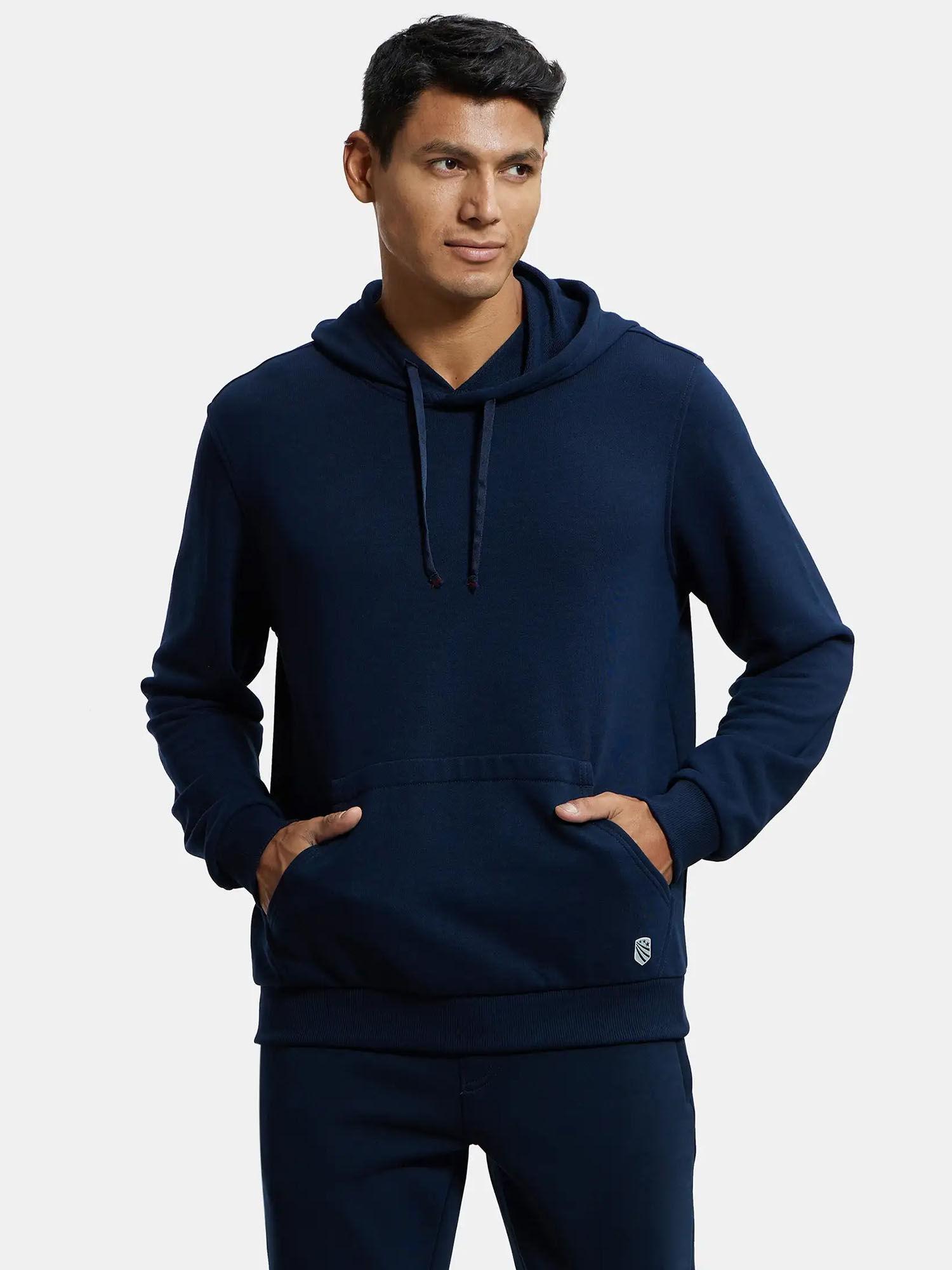 um54 men's super combed cotton rich french terry navy blue hoodie