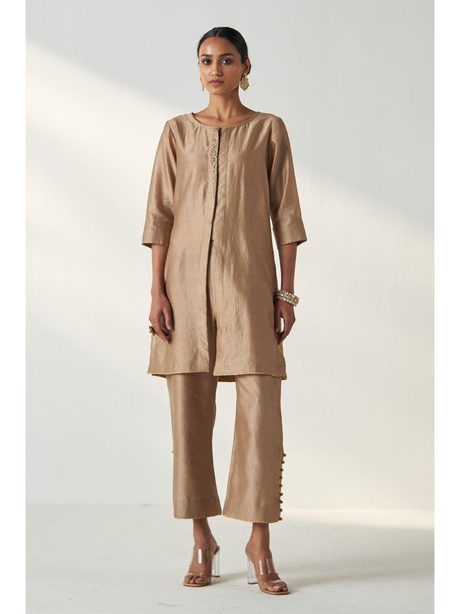 uma beige kurta with pant (set of 2)