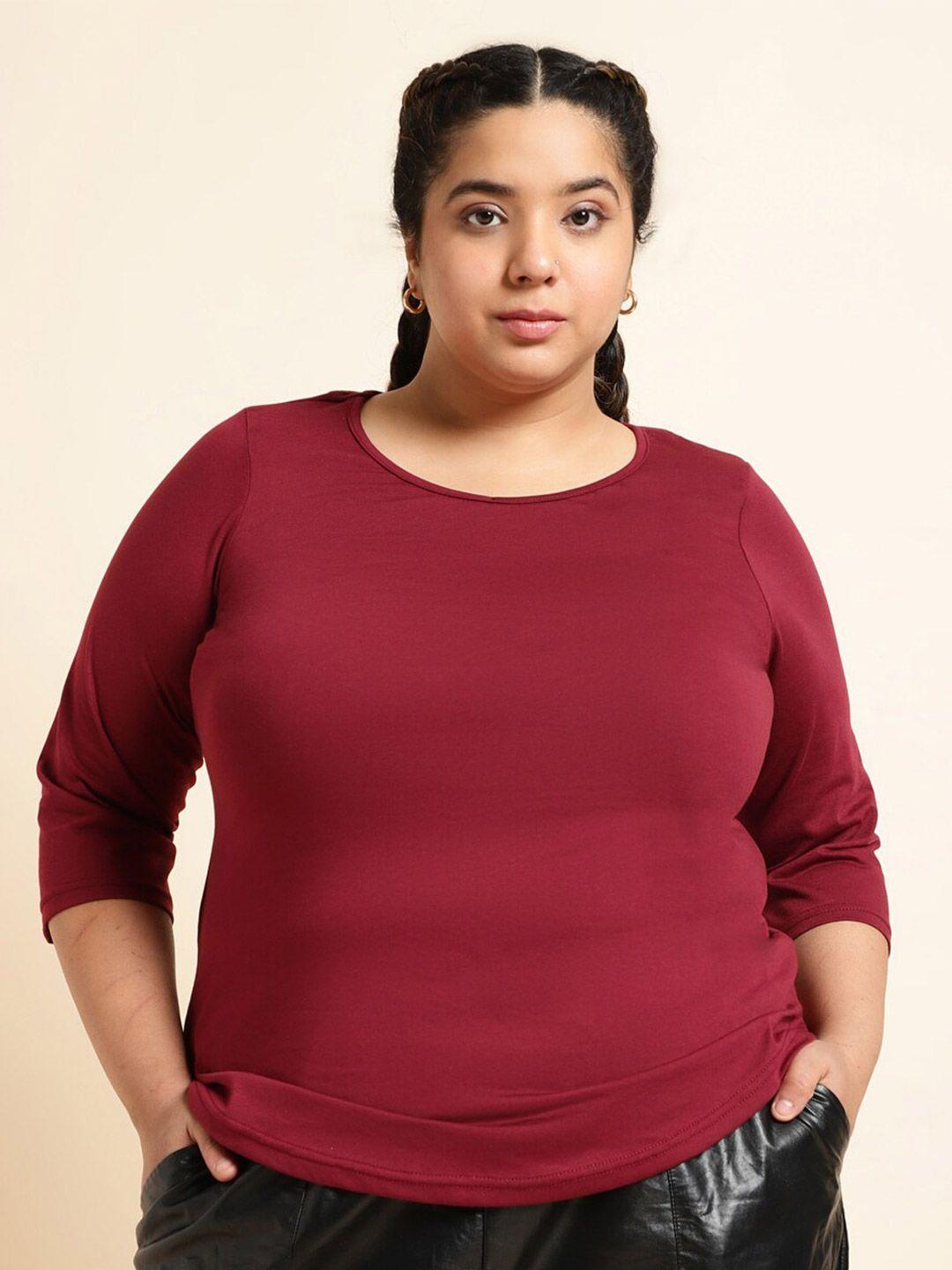 unaone women maroon v-neck drop-shoulder sleeves t-shirt