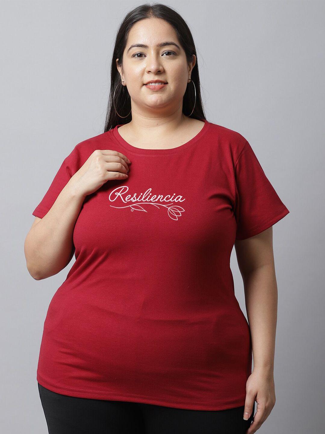 unaone women maroon typography printed slim fit t-shirt