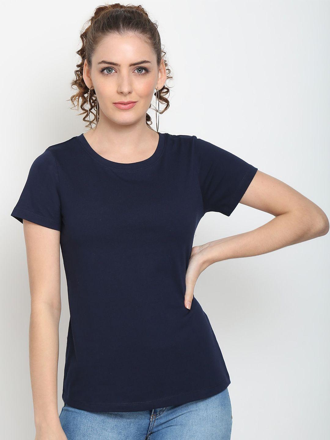 unaone women navy blue plus size slim fit pure cotton t-shirt