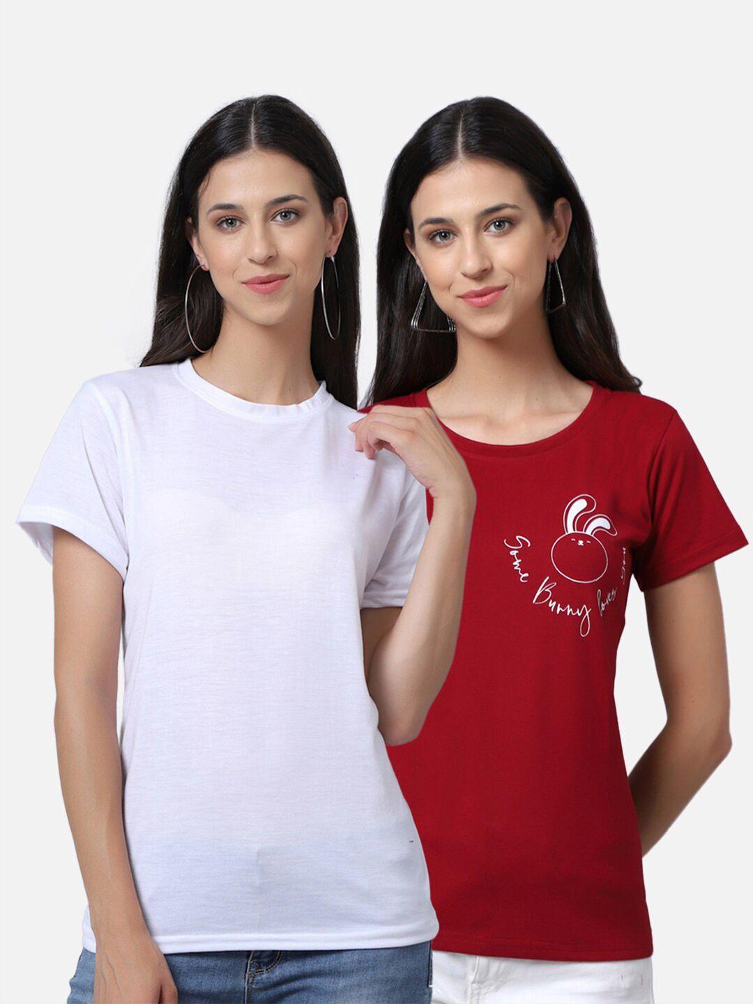 unaone women pack of 2 white & red t-shirt